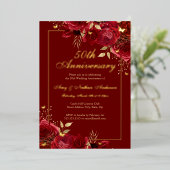 Invitation En Aluminium Papillon floral rouge 50e anniversaire Mariage (Debout devant)