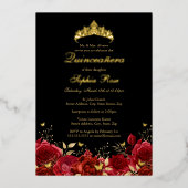 Invitation En Aluminium Papillon Floral Rouge Tiara Quinceanera (Recto)