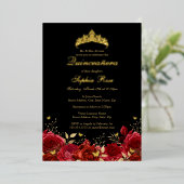 Invitation En Aluminium Papillon Floral Rouge Tiara Quinceanera (Debout devant)