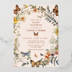 Invitation En Aluminium Papillon floral rustique Baby shower neutre genre