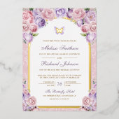 Invitation En Aluminium Papillon Mariage d'arc rose lavande (Recto)
