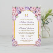 Invitation En Aluminium Papillon Mariage d'arc rose lavande (Debout devant)