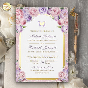Invitation En Aluminium Papillon Mariage d'arc rose lavande