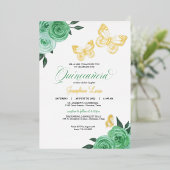 Invitation En Aluminium Papillon Mint Green Roses Quinceanera Real (Debout devant)
