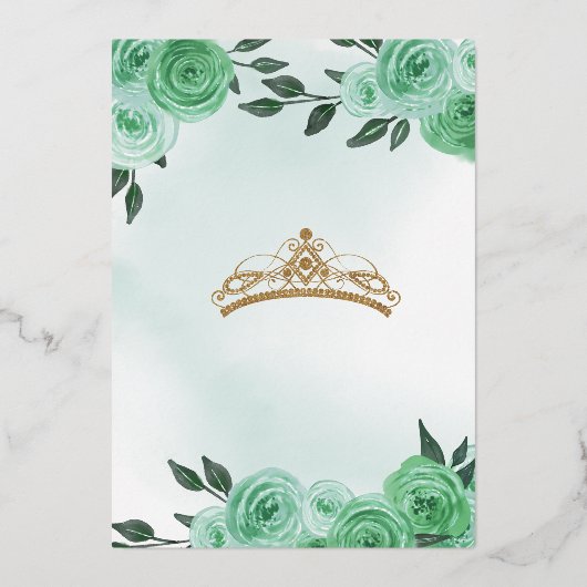 Invitation En Aluminium Papillon Mint Green Roses Quinceanera Real (Verso)