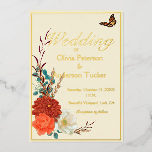 Invitation En Aluminium Papillon Monarch Ivory et Mariage Floral d'Automne
