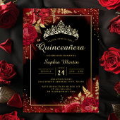 Invitation En Aluminium Papillon noir rouge Quinceanera Floral