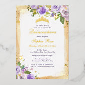 Invitation En Aluminium Papillon pourpre Rose Floral Quinceanera (Recto)