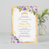 Invitation En Aluminium Papillon pourpre Rose Floral Quinceanera (Debout devant)