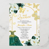 Invitation En Aluminium Papillon Quince Emerald Vert Robe Or (Recto)