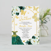 Invitation En Aluminium Papillon Quince Emerald Vert Robe Or (Debout devant)