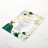 Invitation En Aluminium Papillon Quince Emerald Vert Robe Or (Rotation)