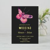 Invitation En Aluminium Papillon rose brillant (Debout devant)