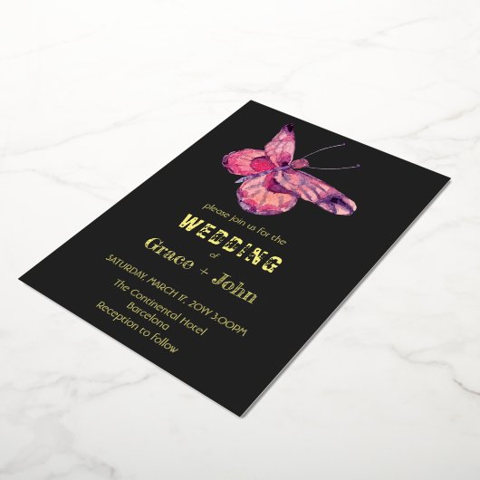 Invitation En Aluminium Papillon rose brillant (Rotation)