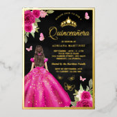 Invitation En Aluminium Papillon rose chaud noir Quinceanera Or (Recto)