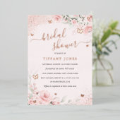 Invitation En Aluminium Papillon rose Fête des mariées florale (Debout devant)
