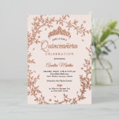 Invitation En Aluminium Papillon Rose feuille d'or couronne Quinceanera (Debout devant)