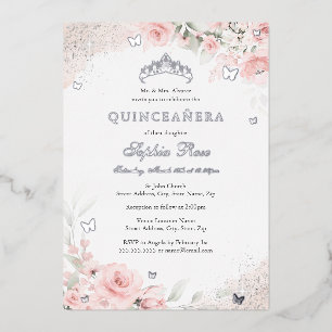 Invitation En Aluminium Papillon rose pâle rose quinceanera en argent