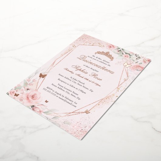 Invitation En Aluminium Papillon rose pâle rose rose bleu Quinceanera (Rotation)