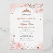 Invitation En Aluminium Papillon Rose rose pâle en argent Quinceanera (Recto)
