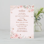 Invitation En Aluminium Papillon rose rose pâle molle Quinceanera 15e (Debout devant)