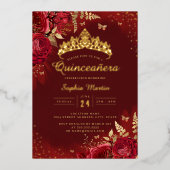 Invitation En Aluminium Papillon Rouge or Floral Quinceanera (Recto)