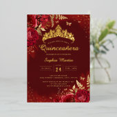 Invitation En Aluminium Papillon Rouge or Floral Quinceanera (Debout devant)