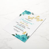 Invitation En Aluminium Papillon Turquoise Rose Quinceanera Real (Rotation)
