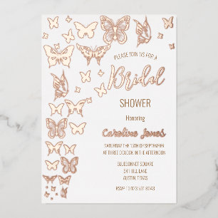 Invitation En Aluminium Papillons Boho Rose Fête des mariées d'huile d'or