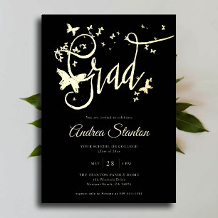Invitation En Aluminium Papillons de fin d'études Grad Calligraphie Élégan