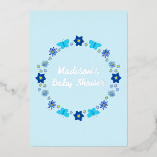 Invitation En Aluminium Papillons et Fleurs de Bébé Garçon Bleu sur Mesure