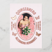 Invitation En Aluminium Papillons roses Quinceanera (Recto)