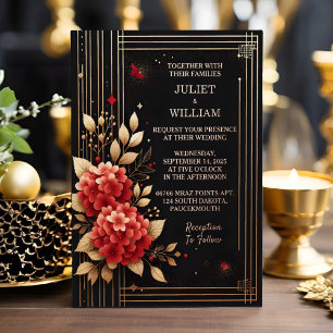 Invitation En Aluminium Par Roses Garden Diamant Rouge Noir Et Or Mariage