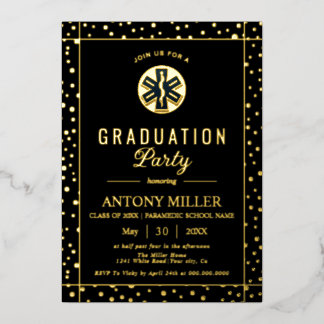 Invitation En Aluminium Paramedic Class Of 2026 gold confetti graduation