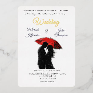 Invitation En Aluminium Parapluie Rouge Romantique Parisien Silhouette d'A