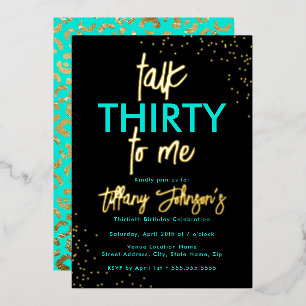 Invitation En Aluminium Parlez Trente pour moi Leopard Turquoise Gold 30e
