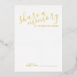 Invitation En Aluminium "Partager une mémoire" Mariage de script moderne G<br><div class="desc">Ajoutez une touche personnelle à votre mariage grâce à un conseil et une carte de souhaits de mariage de script moderne. Cette carte comporte le titre "partager une mémoire" en véritable feuille d'or style de police de calligraphie moderne et détails en vrai feuille d'or style de police sans serif moderne...</div>