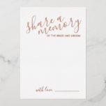 Invitation En Aluminium "Partager une mémoire" Mariage de script moderne o<br><div class="desc">Ajoutez une touche personnelle à votre mariage grâce à un conseil et une carte de souhaits de mariage de script moderne. Cette carte comporte le titre "partager une mémoire" en feuille d'or rose style de police de calligraphie moderne et détails en feuille d'or rose véritable style de police sans serif...</div>