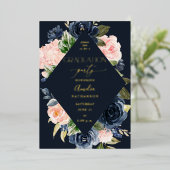 Invitation En Aluminium Parti de graduation florale bleu et bleu marine -  (Debout devant)
