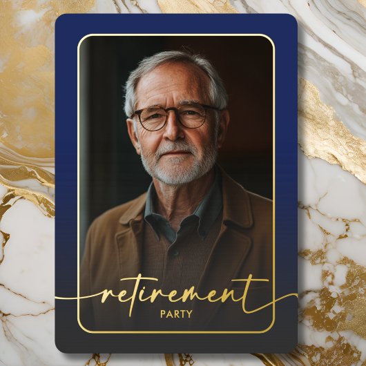 Invitation En Aluminium Parti de retraite minimaliste photo bleu moderne