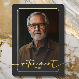 Invitation En Aluminium Parti de retraite minimaliste photo noire moderne