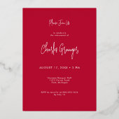 Invitation En Aluminium Parti de retraite rouge minimaliste moderne (Verso)