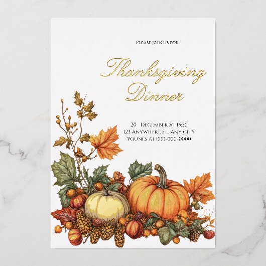Invitation En Aluminium Parti de Thanksgiving du citrouille russe (Recto)