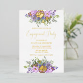 Invitation En Aluminium Parti d'engagement floral violet et vert (Debout devant)