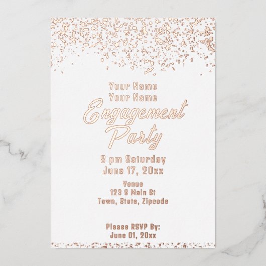 Invitation En Aluminium Parti d'engagement Gold Foil blanc et Rose (Recto)