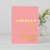 Invitation En Aluminium Parti d'engagement rose de texte simple or (Debout devant)