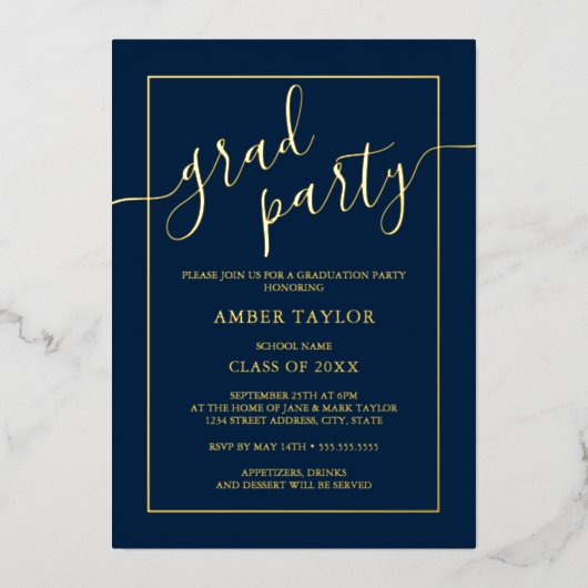 Invitation En Aluminium Parti d'or de la Marine moderne (Recto)