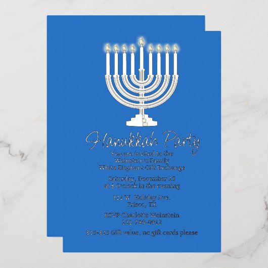 Invitation En Aluminium Parti Hanoukka Menorah (Recto/Verso)