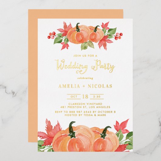 Invitation En Aluminium Parti Mariage de automne Citrouille Rustique Water (Recto/Verso)