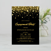 Invitation En Aluminium Partie d'engagement des points Confetti Noir et Or (Debout devant)